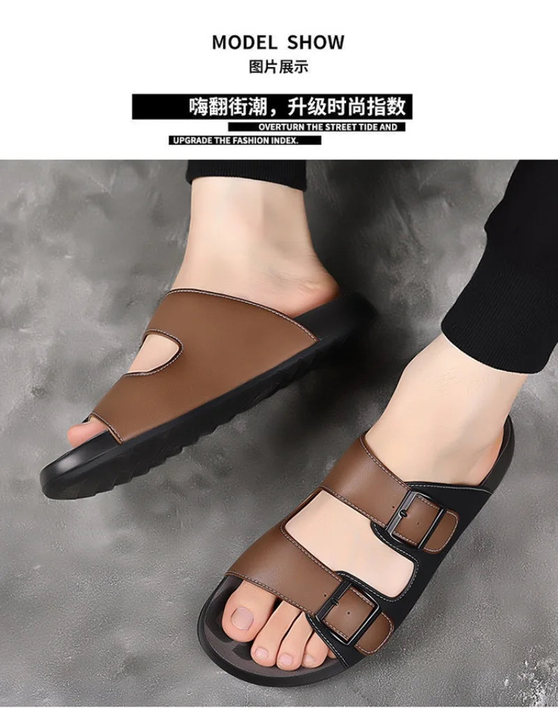 Men's Slippers Original Designer Casual Sandals Luxury Genuine Leather Slippers Outdoor Beach Slippers for Men Summer Flip Flops