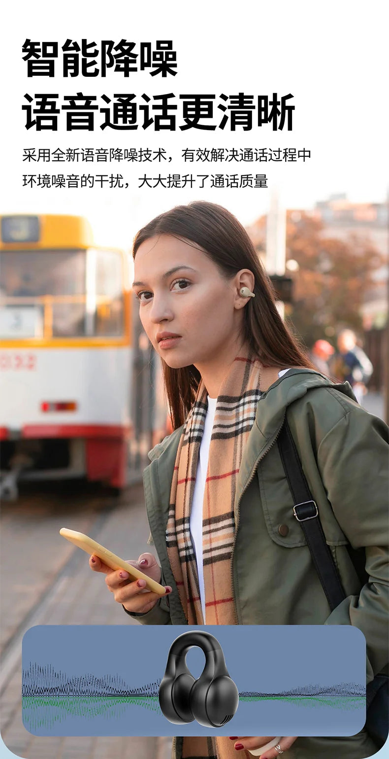 Wireless Headphones  Bluetooth Headset With Mic Handsfree Noise Canceling Earphones Clip Ear Music Sports Gaming Earplug