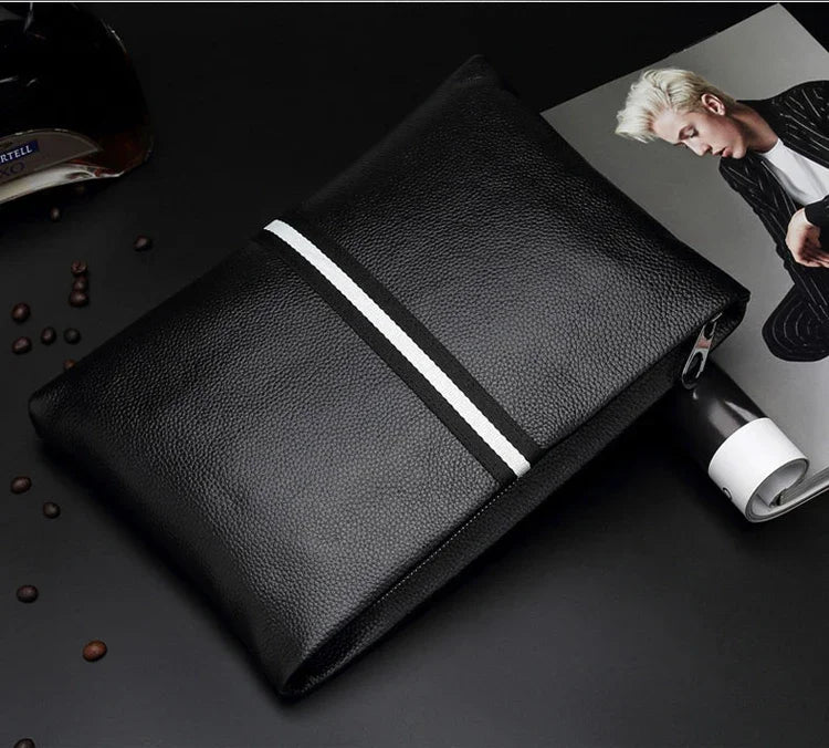 حقيبة يد أصلية من SENOFAN للرجال مخططة من جلد البقر الطبيعي، حقيبة يد رجالية، محفظة بتصميم مظروف، إصدار كوري رائع