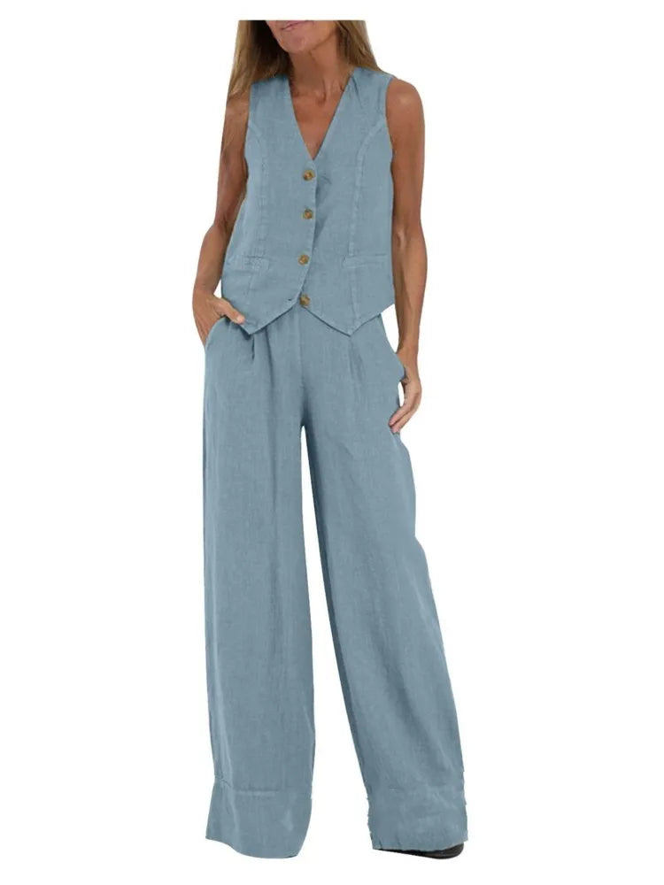 Women's Clothing 2024 Spring Summer New Fashionable Vest Pants Collage Splicing Pure Sleeveless Color Temperament Casual Suit SwiftNest