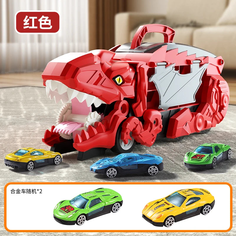 Dinosaur Toys for Kids Boys Ages 3-5, Car Track Set Dinosaur Transport Truck with Diecast Cars that Transform into Dinosaurs