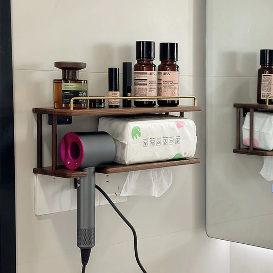 Wall-Mounted Wooden Bathroom Storage Rack Multi-Layer Vanity Organizer for Towels And Cosmetics Home Vanity Countertop Solution