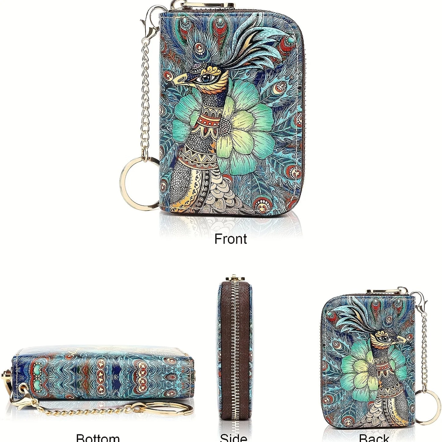 High quality leather Men Women Card Holder Small Zipper Wallet Solid Coin Purse Key Ring Design RFID Business Credit Card Bags