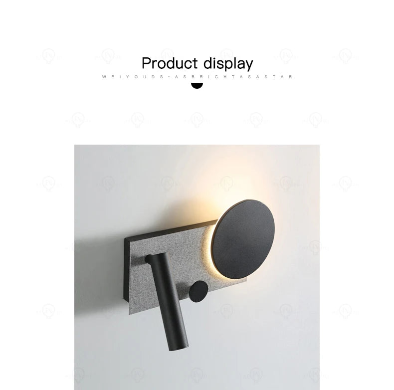 Bedroom bedside wall lamp with switch and spotlight, simple and modern Nordic creative personality, adjustable angle wall lamp