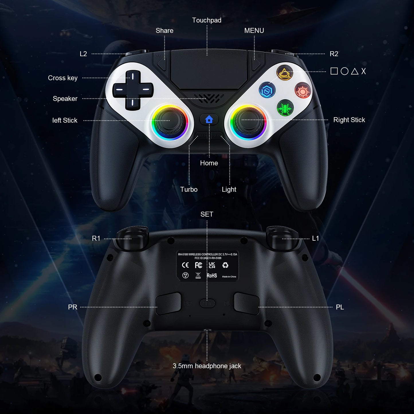 Bluetooth Gamepad For Playstation 5 Wireless Controller PS5 Console Gaming Controller  With Turbo Dual Sense Vibrate Programming