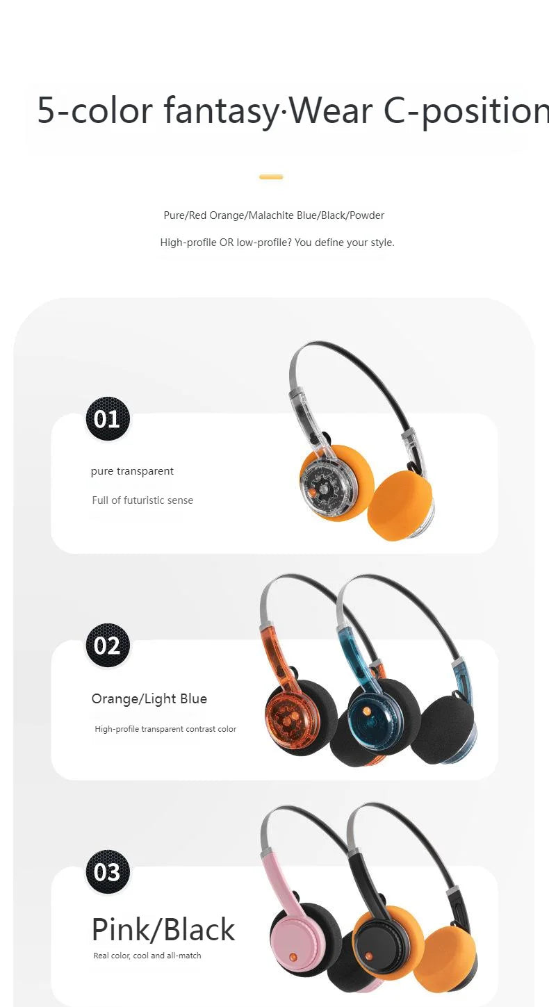 Bluetooth Headset Light Weight Retro Style Rechargable Small Head Long Battery Life Rotary Switch Headphone Cool Beautiful