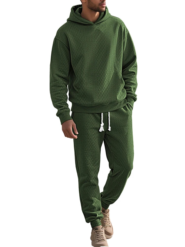 Outdoor Sports Men's Tracksuits Fashion Textured Long Sleeve Hoodies And Pants Two Piece Suits Fall Winter Men's Casual Outfits