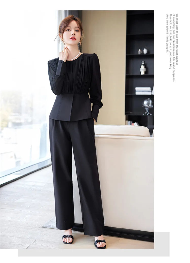 Fashion Uniform Styles Spring Women Office Business Suits Female Pantsuits Ladies Work Wear Blazers Sets With Wide Leg Trousers SwiftNest