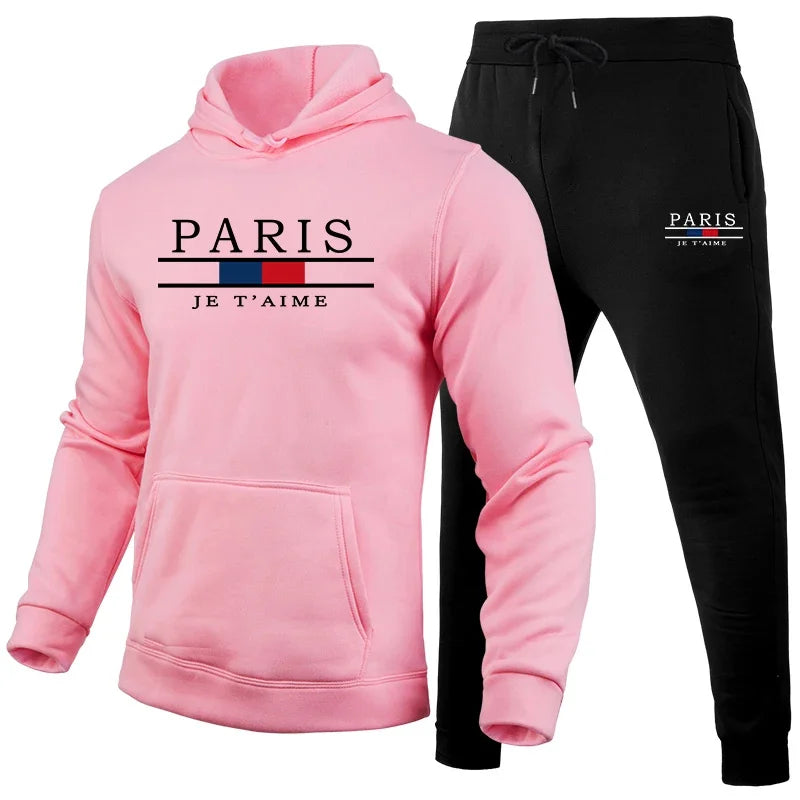 Men's outdoor sports set for autumn and winter: a two-piece hooded sweatshirt and sweatpants for fitness and casual jogging