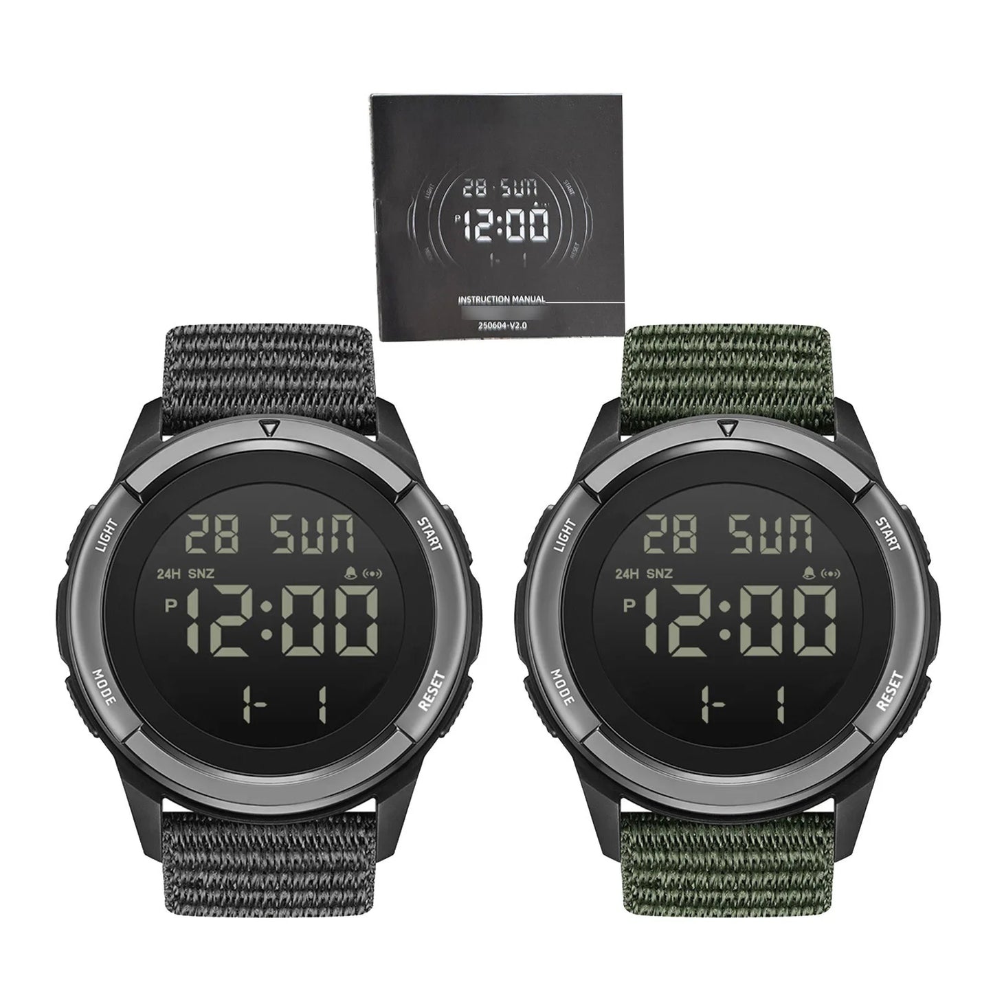 ساعة رياضية للأنشطة الخارجية مقاومة للمطر حتى عمق 50 مترًا، ساعات رياضية رقمية مزودة بإضاءة خلفية LED