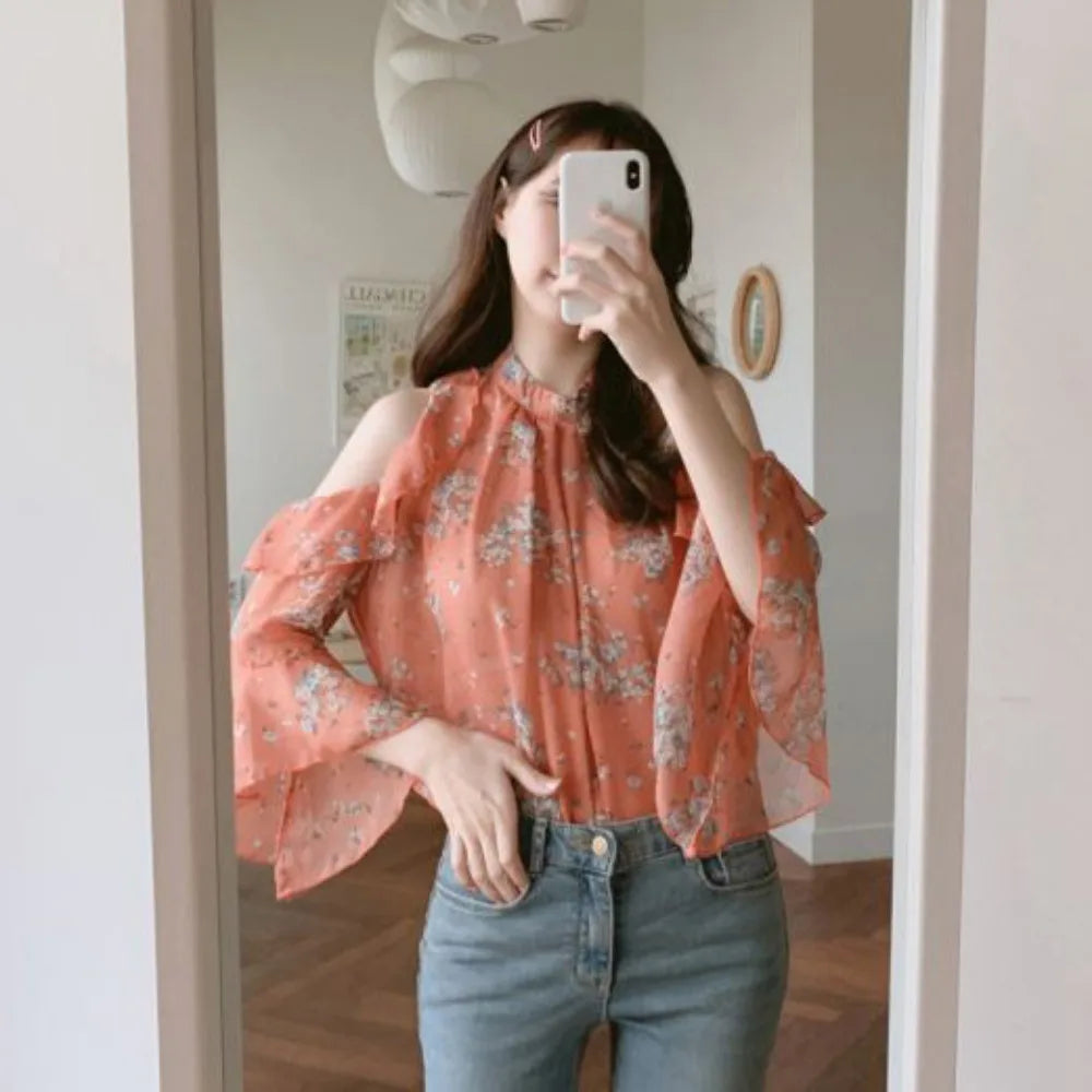 Fashion Woman Off Shoulder Blouse Shirts For Women Stylish Top long Sleeve Female Tops Elegant Chiffon Mujer Woman Clothes SwiftNest