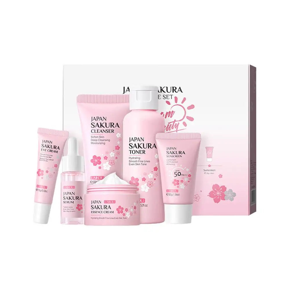 4pcs/6pcs Sakura Skin Care Set Japan Brand Nourishing Cleansing Essence Eye Cream Face Cream Toner Sunscreen High-end Gift Set