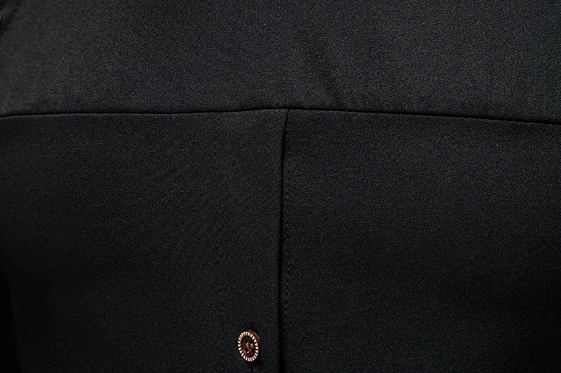 قميص رجالي عصري بياقة واقفة وأزرار مائلة وأكمام طويلة غير منتظمة مناسب للأعمال والمهرجانات