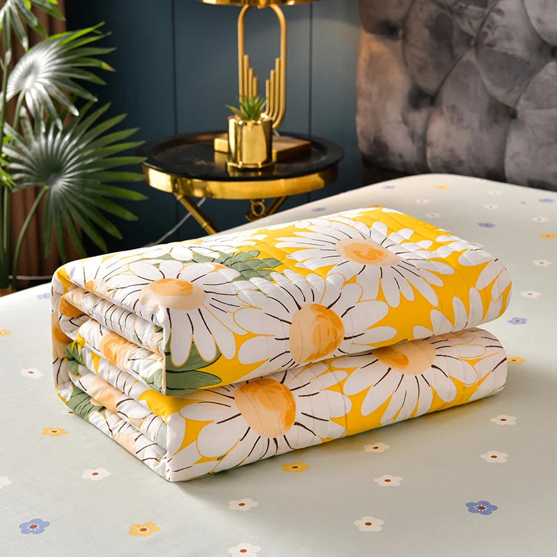 لحاف صيفي من القطن المغسول، لحاف مكيف للهواء، بطانية ناعمة وجيدة التهوية، مفرش سرير مطبوع عليه أوراق رقيقة، غطاء سرير، منسوجات منزلية