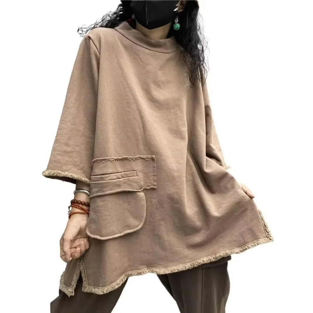 ملابس نسائية ملابس نسائية مبيعات مقاسات كبيرة أزياء الخريف النسائية مزاج الجوكر بأكمام طويلة قمم قديمة ريترو