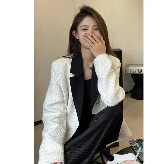 Women Clothes Spring Autumn Fashion Korean Button Solid Color Tailored Collar Coat Female Vintage All-match Temperament Cardigan SwiftNest