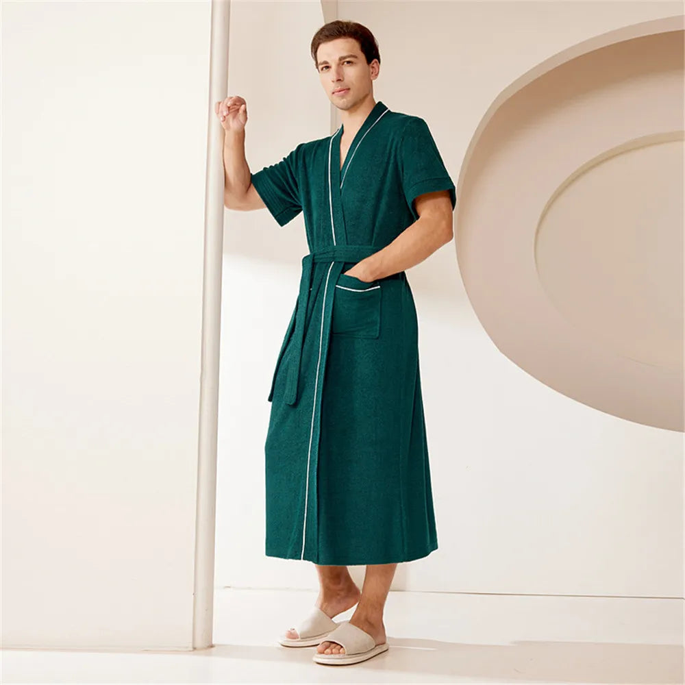 Cotton Terry Bathrobe,Short Sleeve Sleepwear, Towel Nightgown, Nightwear, Loose, Casual Robe, Nightdress, Home Clothes
