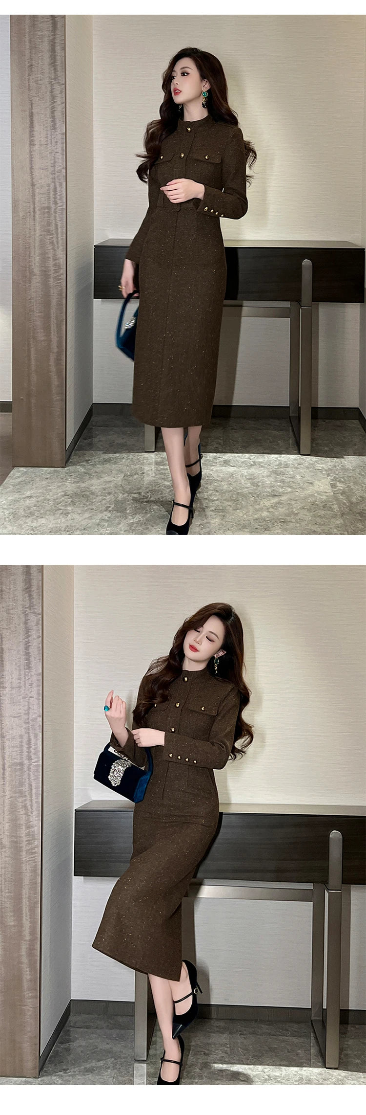 فستان رسمي أنيق للنساء، فستان نسائي احترافي عتيق بحزام صدر واحد، رداء متوسط ​​الطول، فستان حفلات عمل نسائي