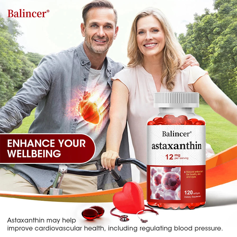 Astaxanthin 12mg - Supports Eye Health, Joint Health, Internal Circulation, Skin Health, Boosts Immunity, Improves Digestion