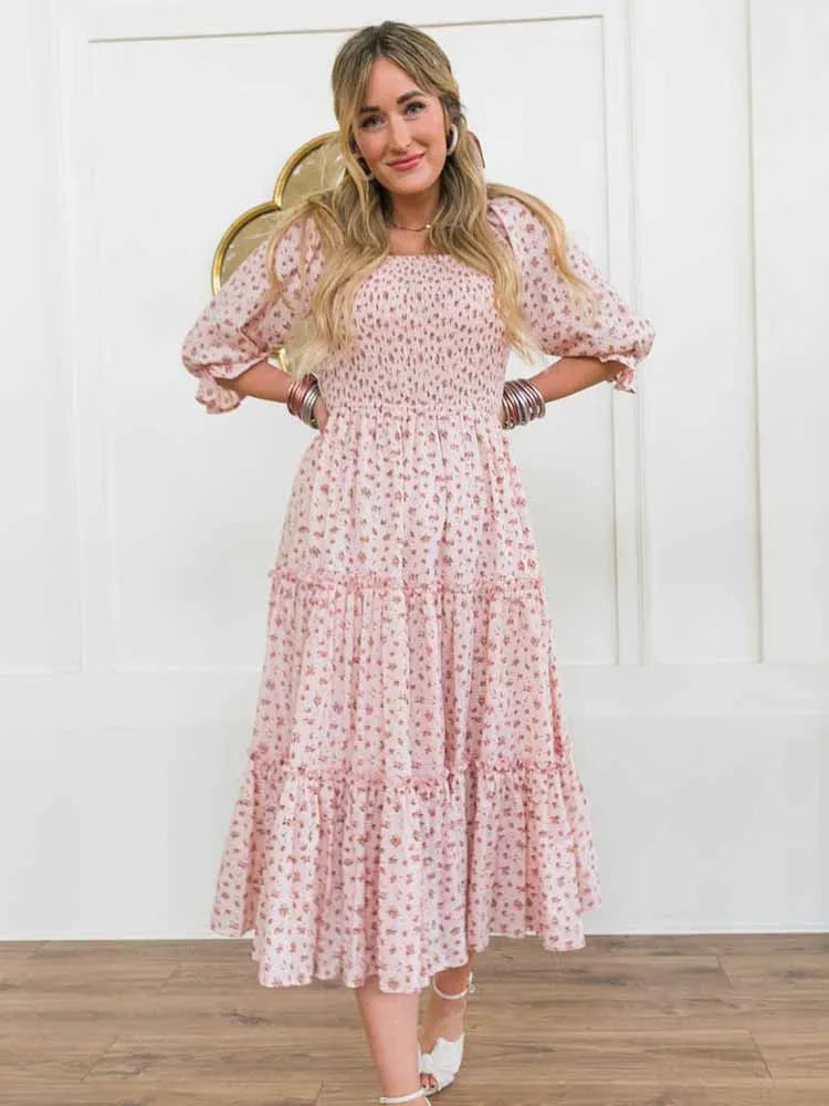 Women's Long Dresses Fashion Floral Ladies Dress Vestidos Vintage Holiday Long Dresses Maid Dress Vestidos Femal Elegant Dresses