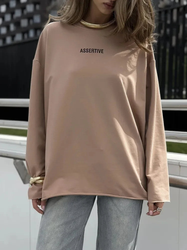 Women's Clothing Spring Loose Solid Color Round Neck Long Sleeve Tops Casual Fashion Simple Style All-match Trendy Comfortable
