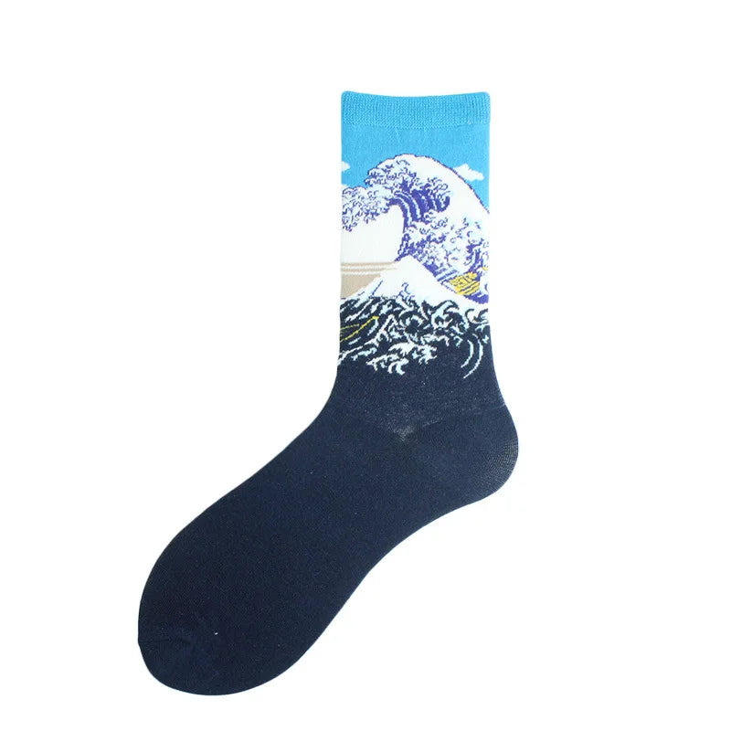 Mens Fashion Art Designed Painting Series Male Funny Socks Casual Autumn Winter Home Floor Breathable Socks