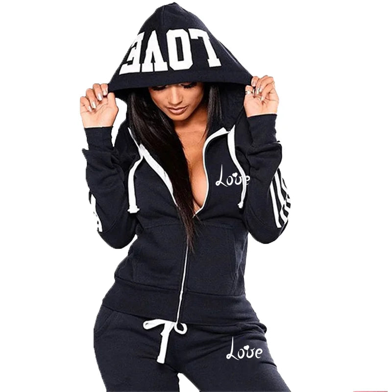 Fashion Women LOVE Letter Print Track Suits Sports Wear Jogging Suits Hoodies+Sweatpants Sweat Suits SwiftNest
