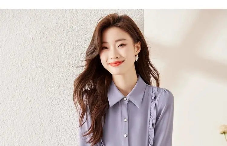 Women's Clothing Spring New French Style Long-sleeved Shirt Lady Chiffon Thin Fashion Blouses
