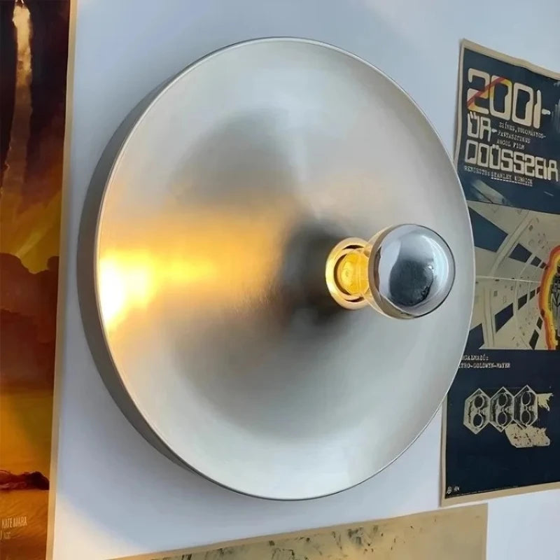 Medieval Bedside Wall Lamp Living Room Hallway Balcony Wall Lamp Bedroom Postmodern Flying Saucer Retro Metal Electroplated Lamp