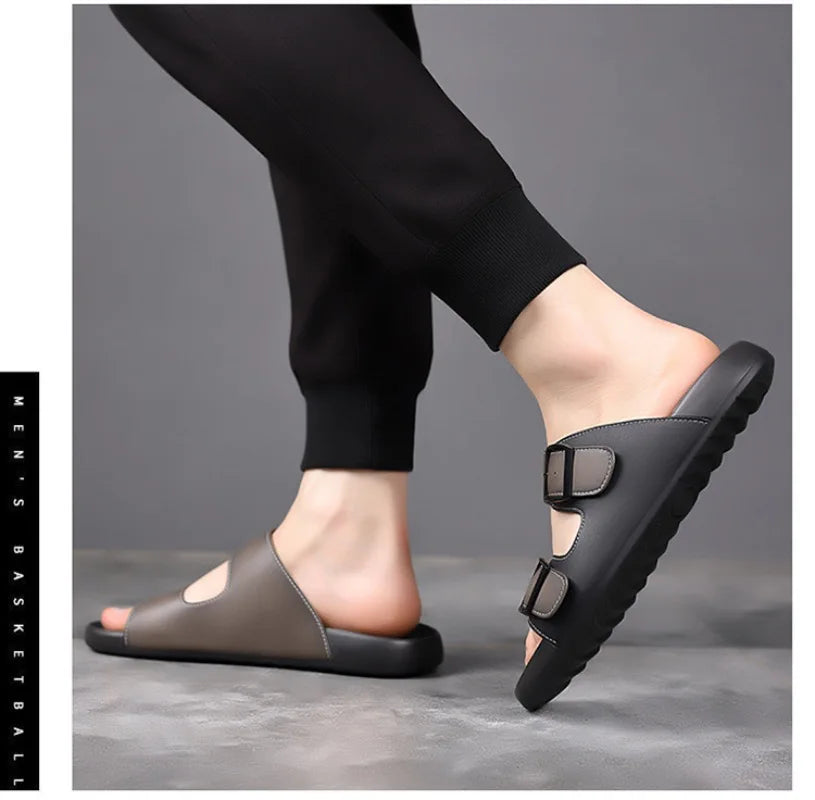 Men's Slippers Original Designer Casual Sandals Luxury Genuine Leather Slippers Outdoor Beach Slippers for Men Summer Flip Flops