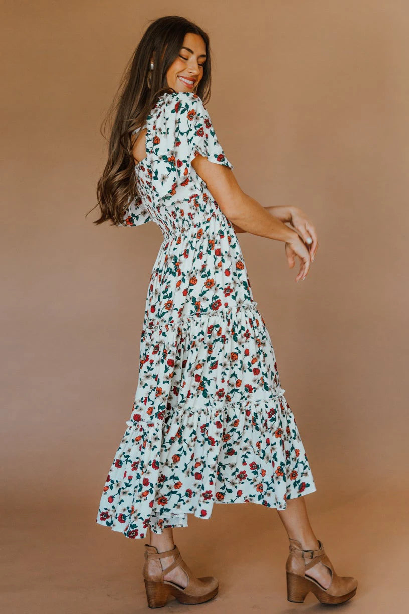 Women's Long Dresses Fashion Floral Ladies Dress Vestidos Vintage Holiday Long Dresses Maid Dress Vestidos Femal Elegant Dresses