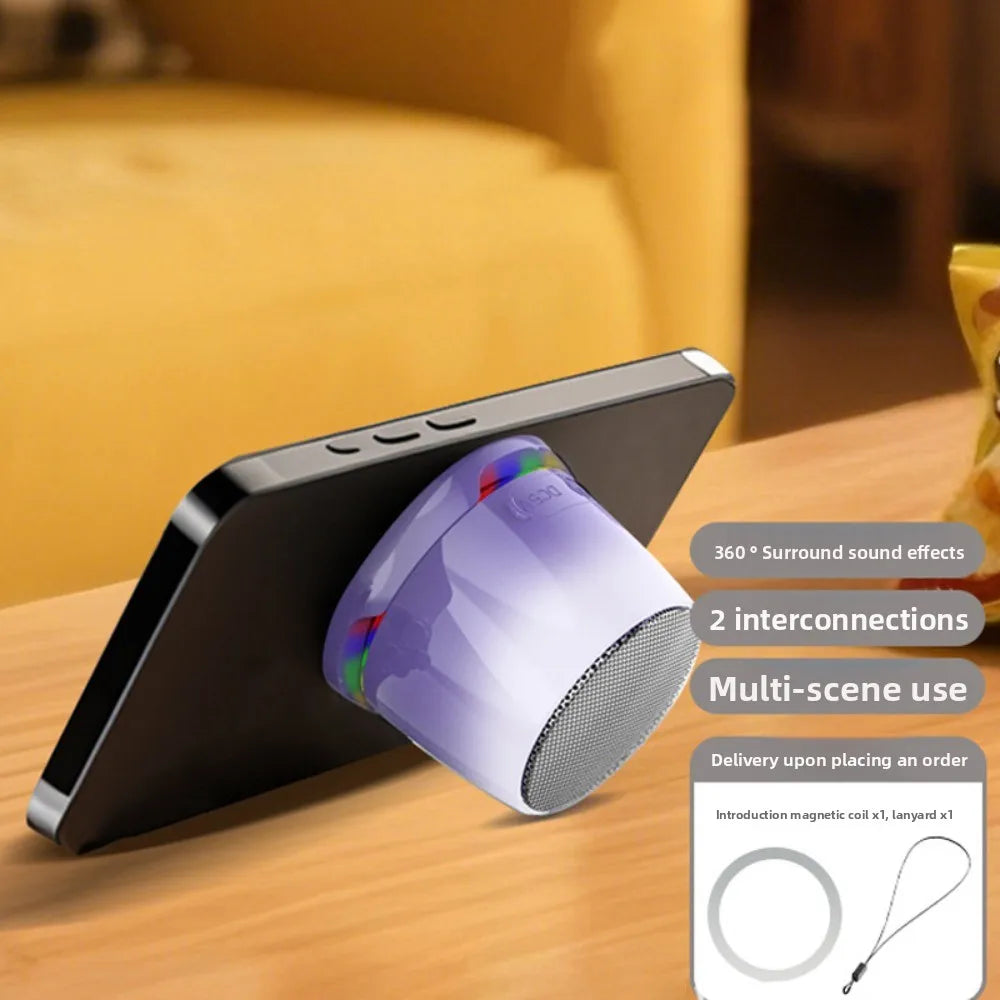 Bluetooth 5.3 Magnetic Mini Speaker Anti Lost HD Sound RGB Light Speaker Deep Bass Compact Design Portable Sound Box Outdoor Use