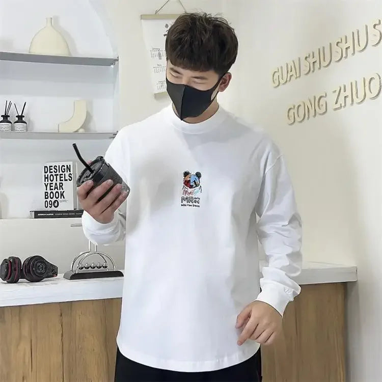 Fashion Trends 2025 T Shirt for Men Printed Tight Slim Fit Man Pullovers Streetwear High Brand Bulk Aesthetic Social Sweatshirts