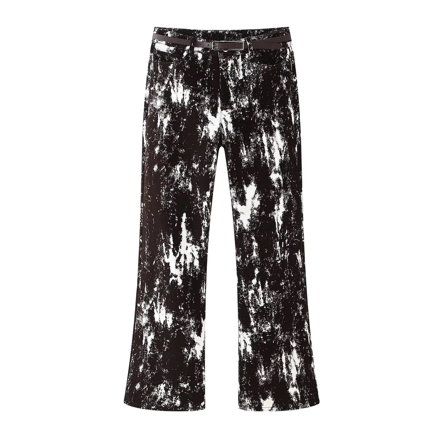 Womens Fashionable Black and White Patterned Jacket and Wide Leg Pants Set Stylish Outfit for Daily Wear