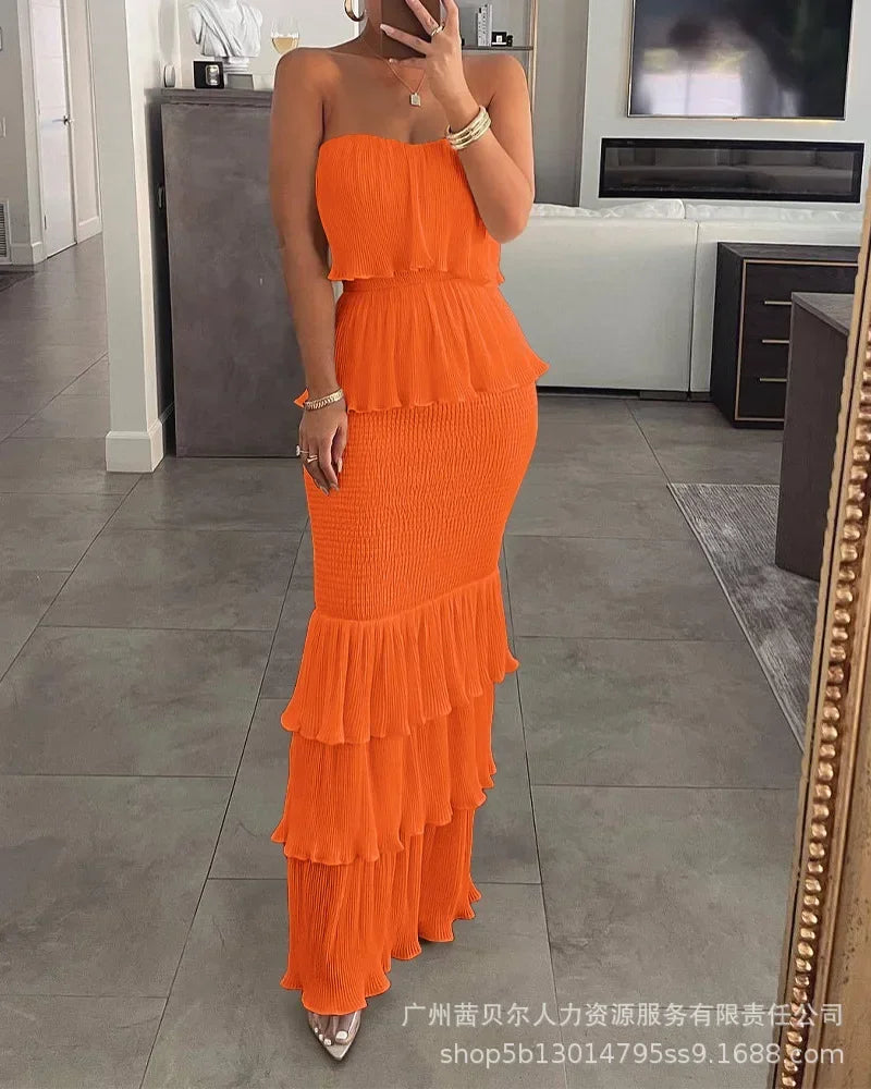 Fashion Summer Womens Dresses 2023 New Tube Top Pleated Ruffled Dress for Women SwiftNest