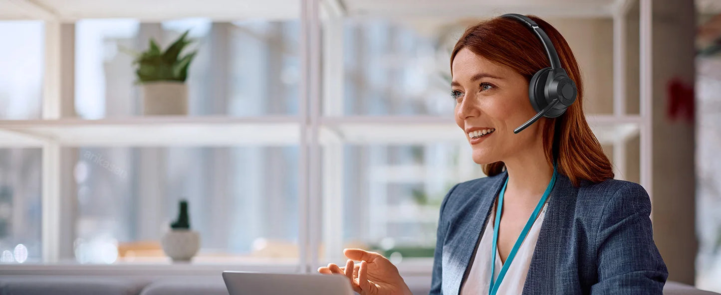 سماعة رأس لاسلكية بتقنية البلوتوث 5.4 مزودة بميكروفون وخاصية إلغاء الضوضاء وتقنية Multipoint Connect وسماعة رأس لاسلكية للعمل