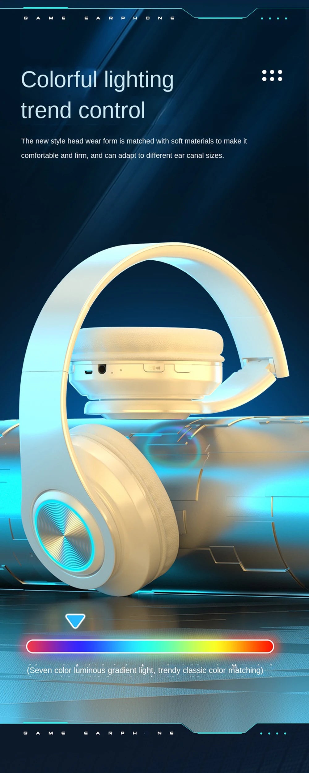 Headphones Bluetooth Headsets Gamer Surround Sound Stereo Wireless Earphone USB W/ MicroPhone Colourful Light PC Laptop Headset