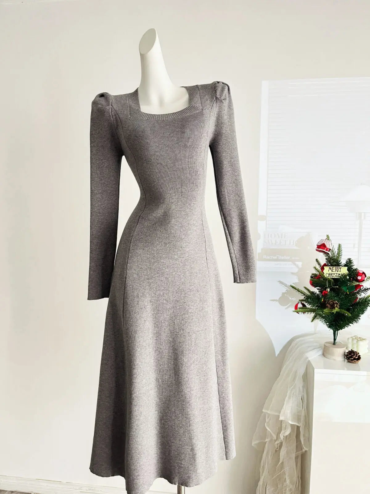 French Fashion Casual Women Inside Knitted Long Dress 2025 Spring New Long Sleeves Elegant Party Dresses Simple Vestidos Largos SwiftNest