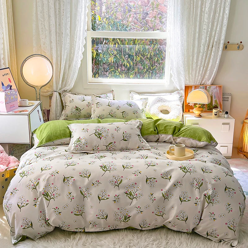 Home Textile Microfiber Bedding Set 4pcs Duvet Cover Set Printed Grey Bed Linens 2025 New Polyester Top Sheet Pillowcase