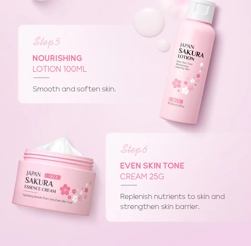 Laikou 6pcs/set Sakura Skin Care Sets Facial Cleanser Moisturizing Eye Creams Face Cream Serum Lotion Skin Care Kit