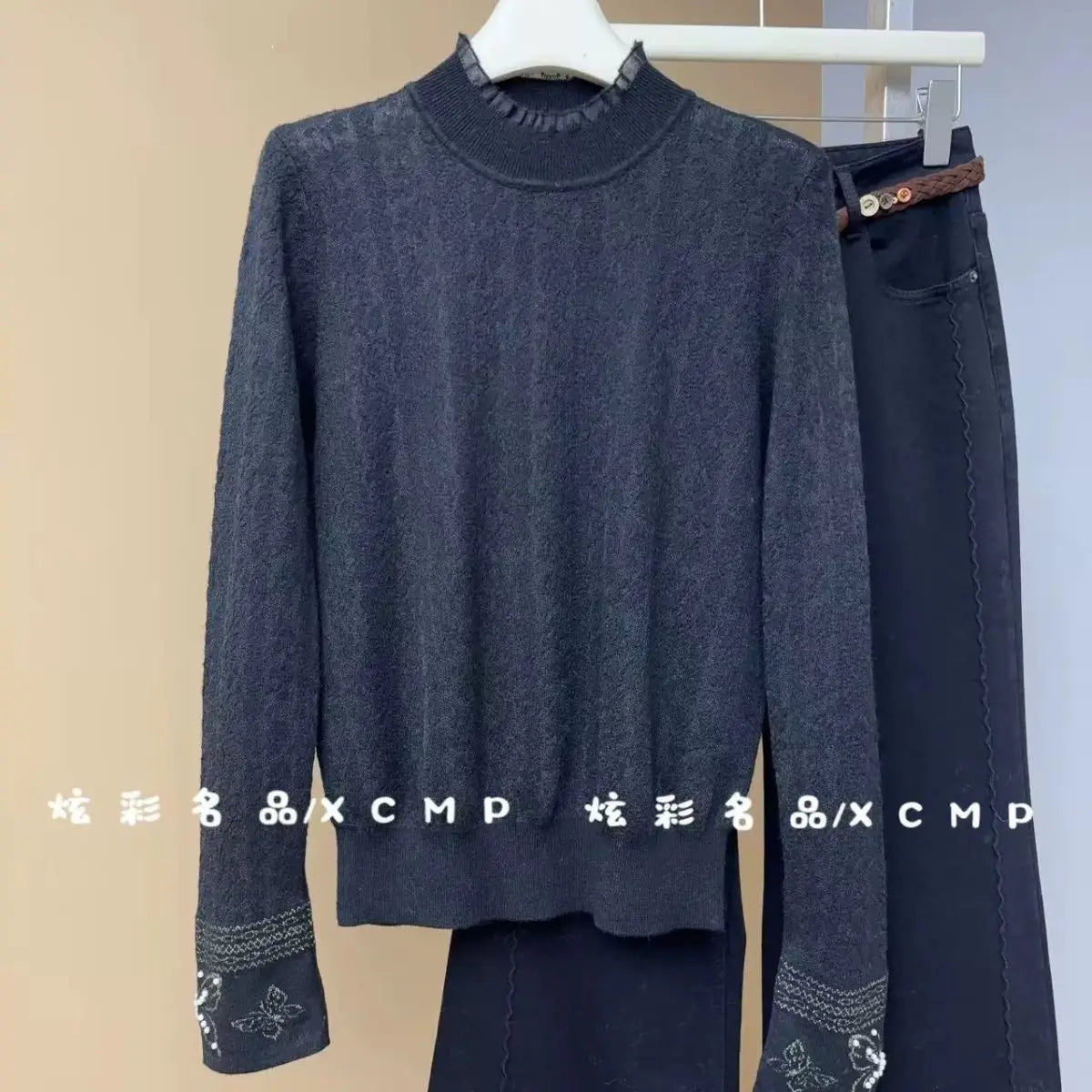 Women Clothes Autumn Winter Fashion Simplicity Lace Patchwork Knitting Half High Collar Female Solid Color Temperament Bottoming SwiftNest