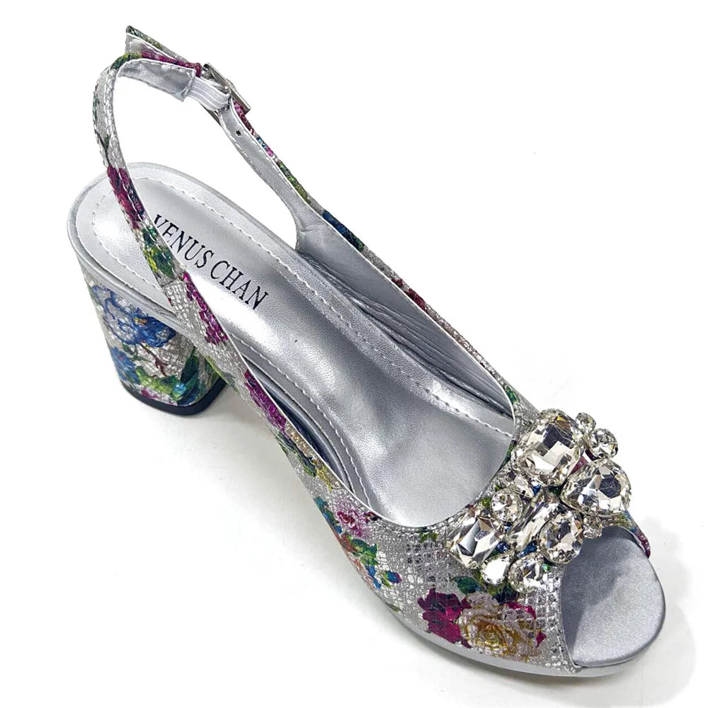 Venus Chan Italian Sandals and Bags Matching Set 2024 Women Heel Party for Gold Colour Wedding Bigger Size Thick Heel Shoes