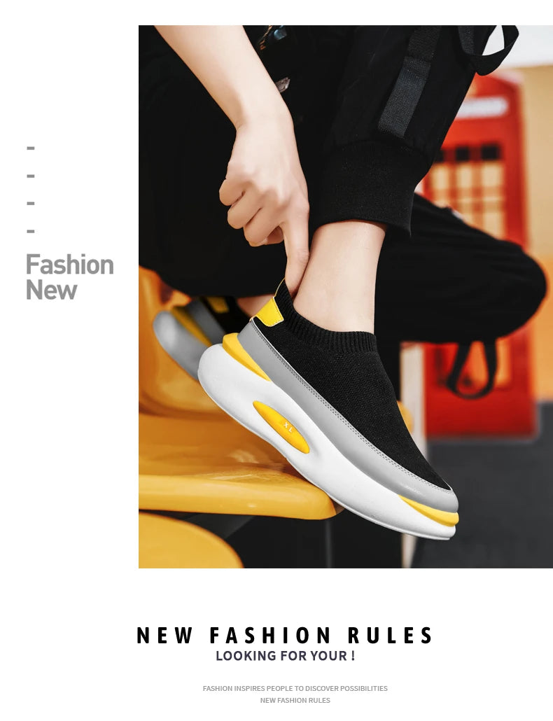 Summer New Sports Shoes Men's Socks Breathable Mesh Running Shoes Black Slip-On Slip-Ons Men's Casual Driving Shoes Suitable for Outdoor