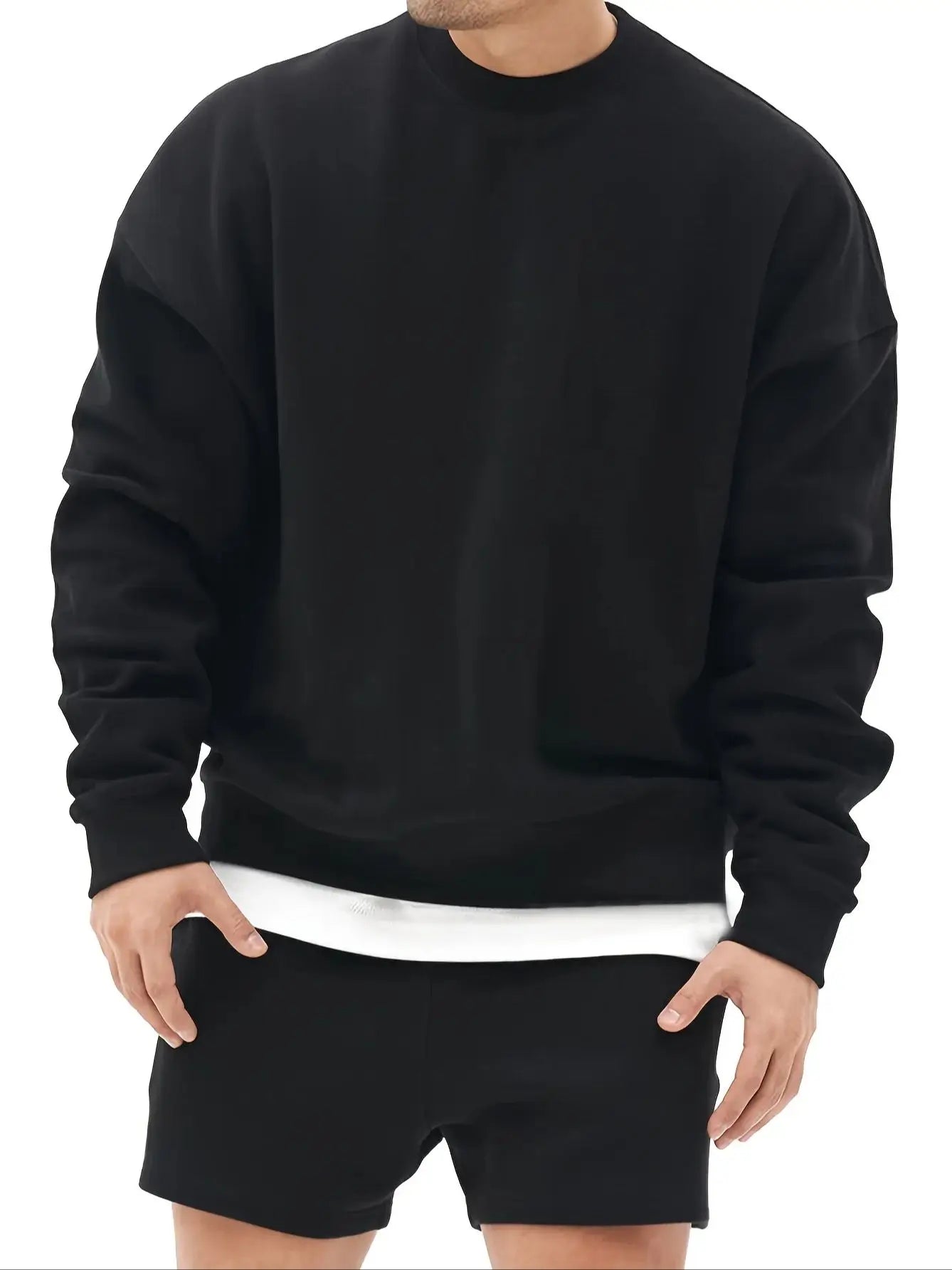 Men's Fashion - Forward Casual Trendy Solid - colored Crew - Neck Sweatshirt for Effortless Everyday Urban Street Styles