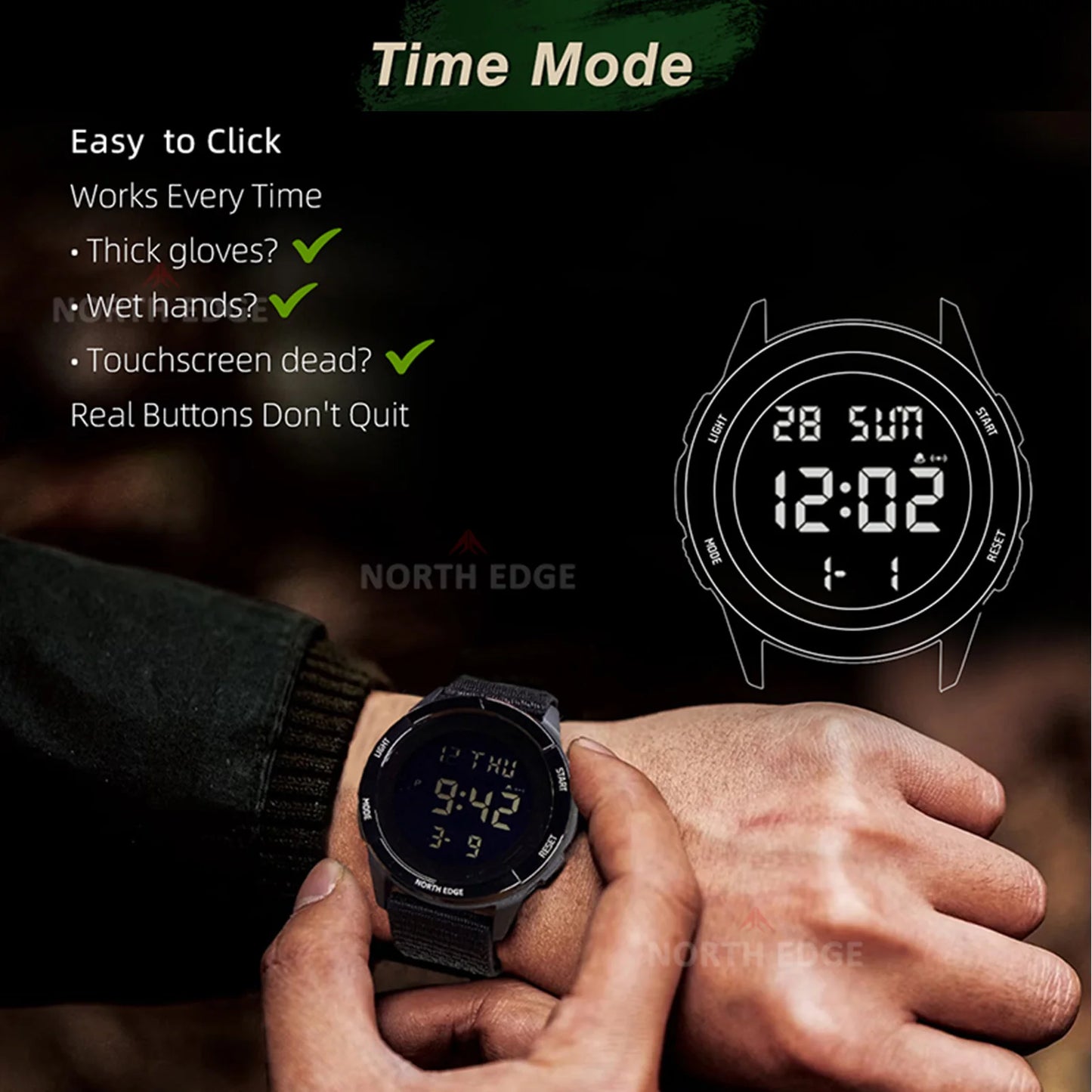 ساعة رياضية للأنشطة الخارجية مقاومة للمطر حتى عمق 50 مترًا، ساعات رياضية رقمية مزودة بإضاءة خلفية LED