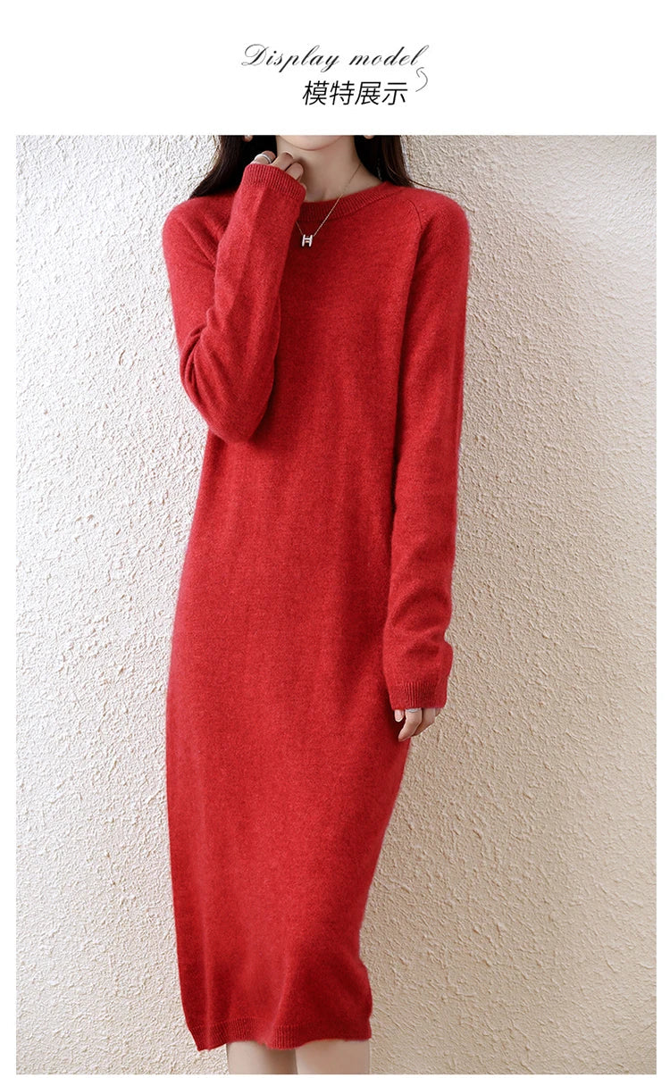 2022 Autumn Winter New Women Fashion Dress 100% Wool Warm Sweater Dress Long Sleeve Knitted Pullover Female Casual Dresses SwiftNest
