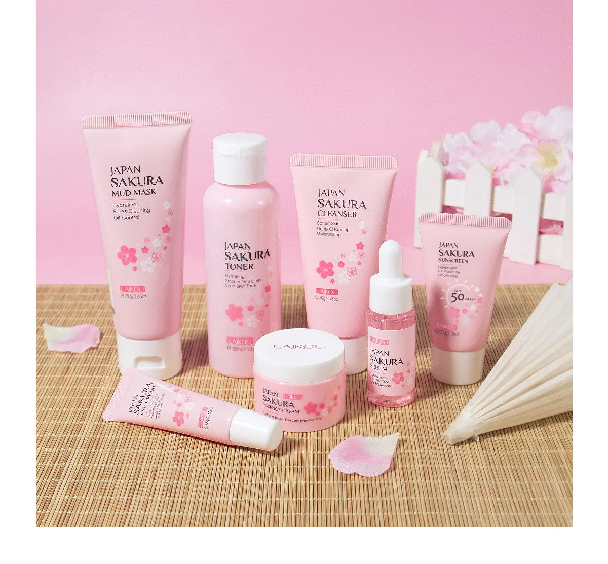 Sakura Skin Care Kit Hydrating Moisturizing Skin Care with Cleansing Pore Treatment and Sunscreen  Cosmetic  Skincare Korean