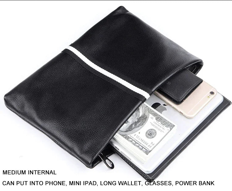 حقيبة يد أصلية من SENOFAN للرجال مخططة من جلد البقر الطبيعي، حقيبة يد رجالية، محفظة بتصميم مظروف، إصدار كوري رائع