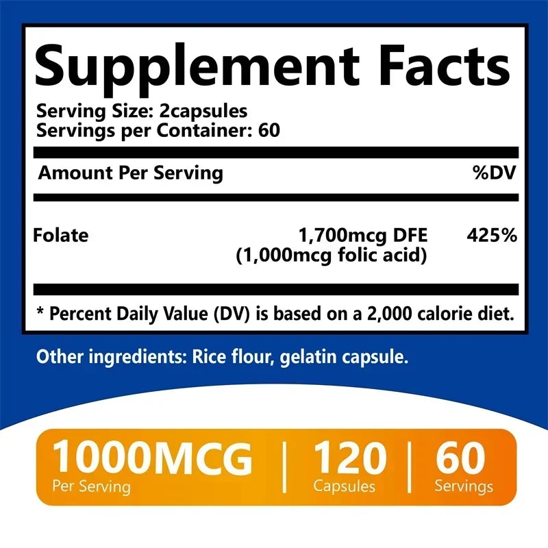Folic Acid Supplement - Heart Health, Nervous System Health, Prenatal Support