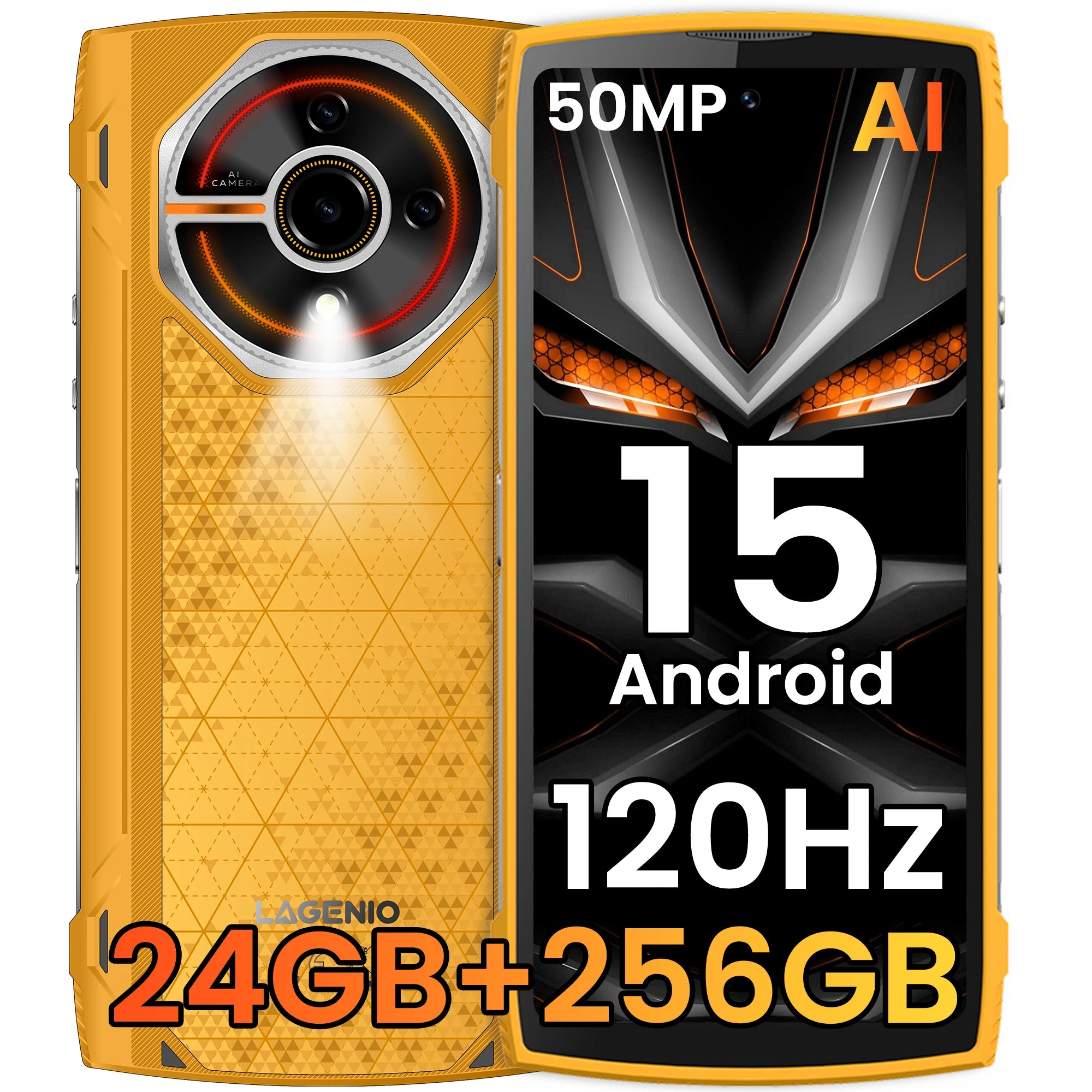 هاتف LAGENIO Panther 2 Pro الذكي المتين 4G يعمل بنظام Android 15 بسعة 8 جيجابايت + 256 جيجابايت، هاتف محمول 50 ميجابكسل 5150 مللي أمبير في الساعة، شاشة 6.7 بوصة عالية الدقة، هاتف محمول رفيع للغاية من طراز Gemini